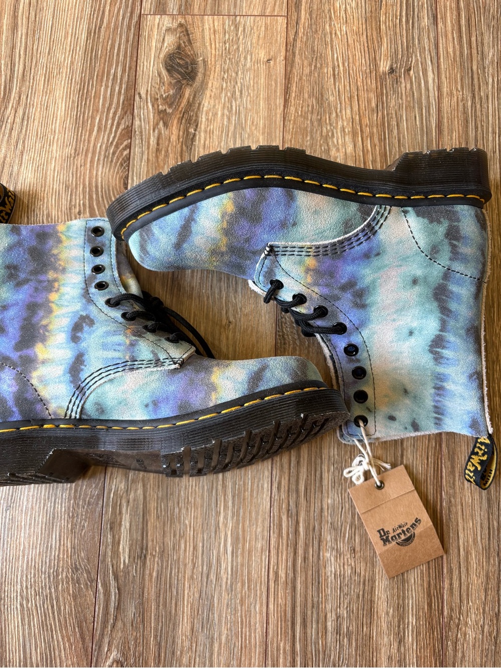 Dr. Martens Women's Tie-Dye Canvas Lace-Up Boots in Blue and Green